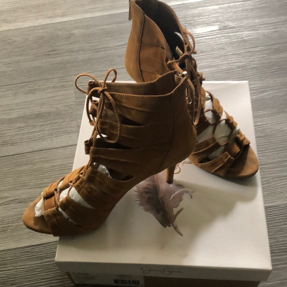 Jessica Simpson brown lace up ankle booties